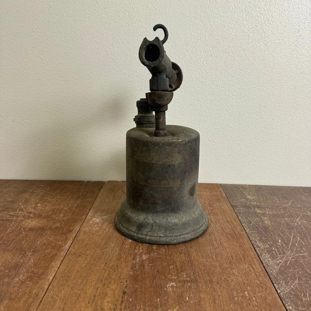 1940s Otto Bernz brass blowtorch wood handle Rochester NY Rusty Man Cave Decor